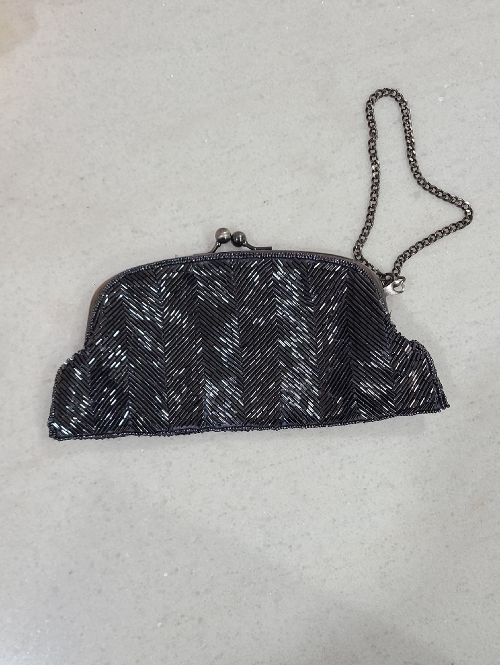 The Limited Black Beaded Chevron Frame Clutch with Chain